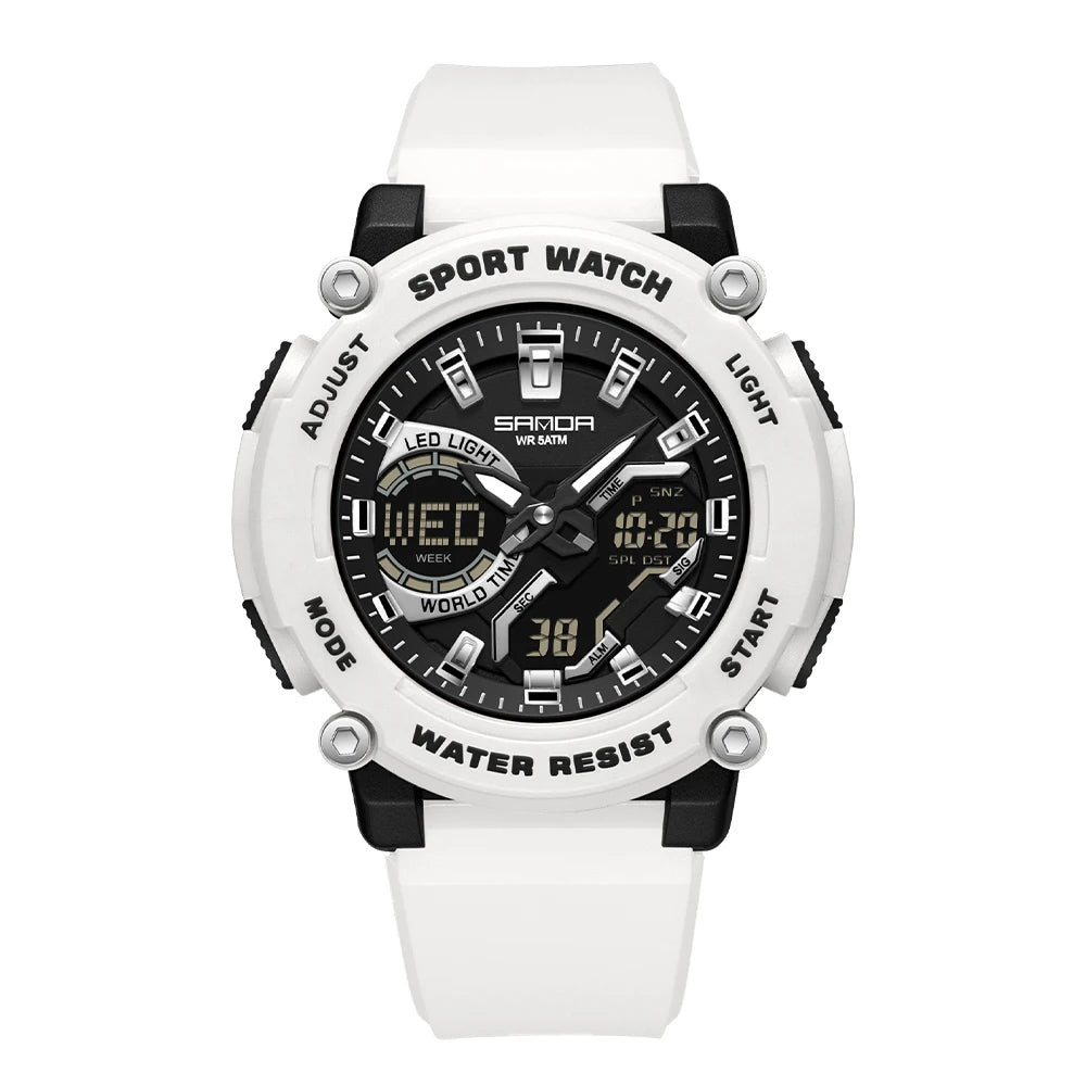 SANDA Outdoor Men's Electronic Wristwatch Large Dial Multifunctional Waterproof Luminous Alarm Military Sports Watch