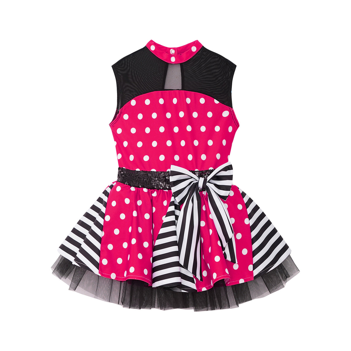 Girls Jazz Latin Ballet Dance Dress Polka Dots Print Mesh Sequin Bowknot Tutu Dress Birthdays Party Wedding Flower Girl Dresses