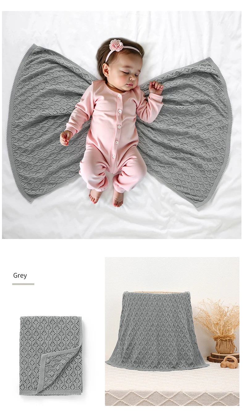 Cotton Baby Blanket Knit Infant Boy Girl Bedding Quilt 90*70CM Solid Toddler Stroller Swaddle Super Soft Plaid Fashion Hollow Ou