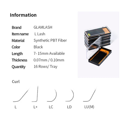 GLAMLASH L+/LC/LD/LU(M)/N Curl 7~15mm MIX 16rows/Case Mink Eyelash Extension Individual Lashes Soft False Eyelashes