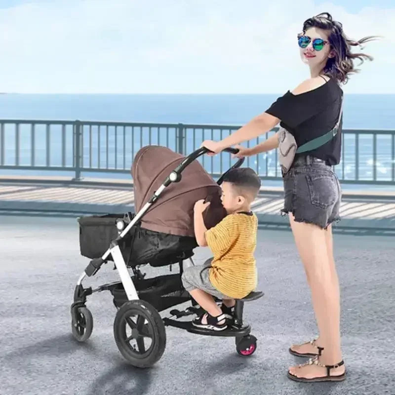 Baby Stroller with Ride-on Board Stroller Pedal Adapter Stroller Attachment with Removable Seat and Standing Platform