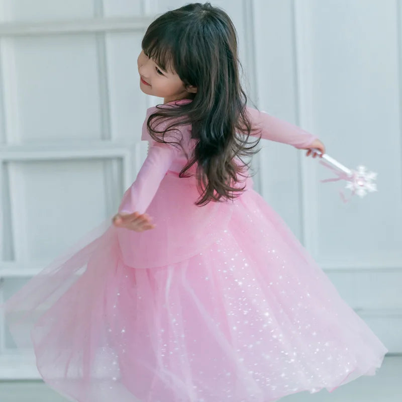 Elsa Cosplay Costume Kids Layers Deluxe Ball Gown Princess Dresses Aurora Christmas Wedding Evening Dress Girls Princess Dresses
