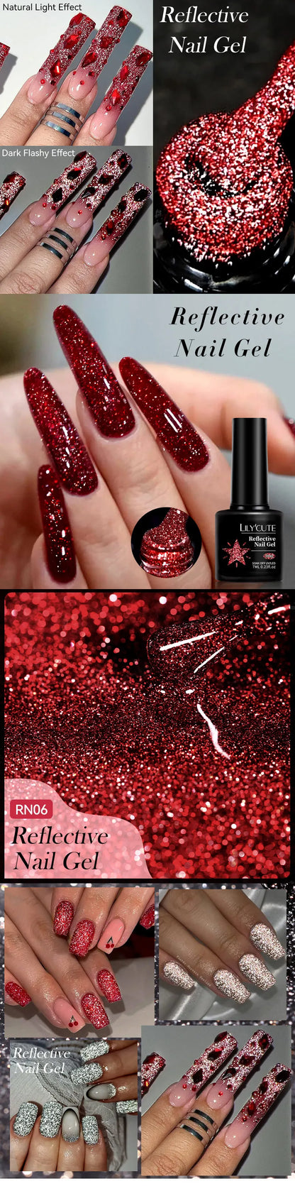 LILYCUTE 7ml Reflective Glitter Gel Nail Polish Shining Sparkling Gorgeous Silver Effect Semi-permanent UV Gel Nail Art Manicure