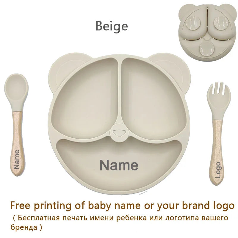 Feeding Set Silicone For Baby Sucker Bowl Dishes Plate For Kids Bear Plate Set Baby Tableware Children's Cup With Straw 8Pcs