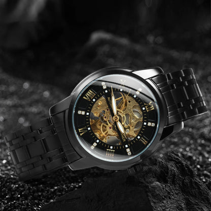 Fashion Skeleton Watch for Men Luminous Hands Iced Out Dial Stainless Steel Strap Business Classic Automatic Mechanical Watches