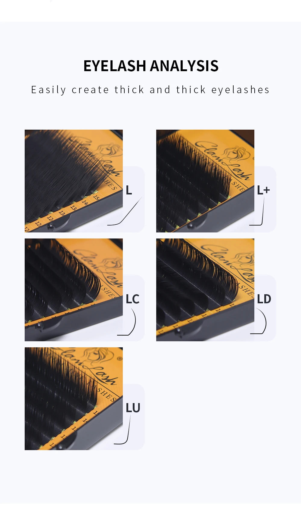 GLAMLASH L+/LC/LD/LU(M)/N Curl 7~15mm MIX 16rows/Case Mink Eyelash Extension Individual Lashes Soft False Eyelashes
