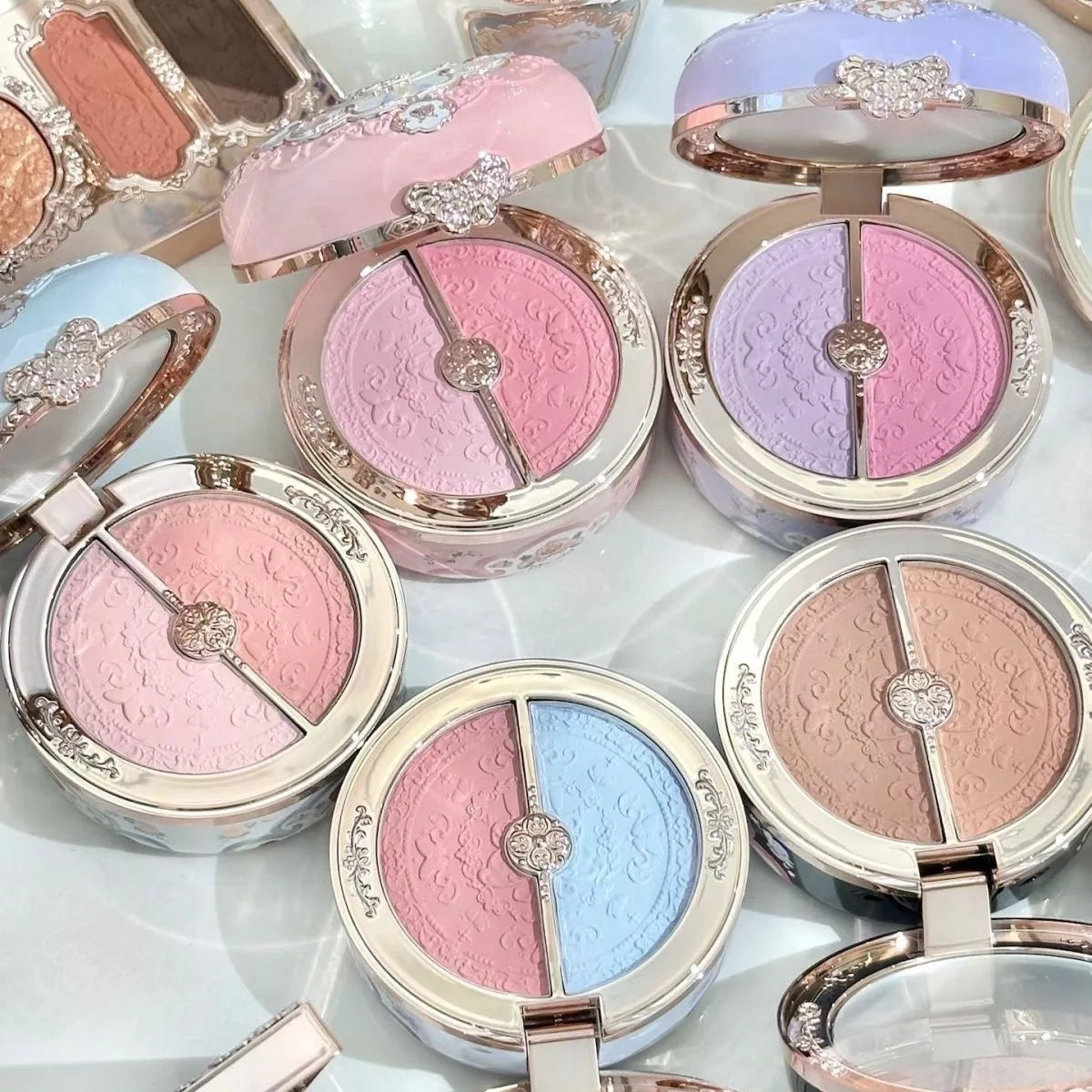 Flower Knows Strawberry Rococo Embossed Blush Fine Powder Makeup Smooth Long Lasting Blusher Waterproof Blush Maquiagem