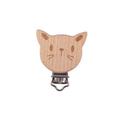1Pcs Printing Animal Dummy Clip Beech Wood Nipple Clip For Teether Chewing Toys Accessory DIY Anti-Drop Baby Pacifier Chain