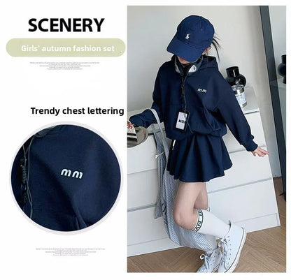 Girls Autumn Casual Outfit Set Two-Piece Long-Sleeve Top + Short Skirt Set Children's  Clothing Set Suitable for Girls Aged 7-17