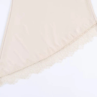 BSAY Lace Asymmetry Satin Texture Skirt Women Fashion Autumn Winter New Solid Chic Female High Waist Elegant Skirts Mujer