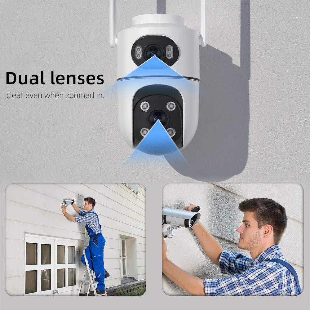 8MP Dual Lens WiFi PTZ Camera Outdoor Security Camera 4MP+4MP Wireless CCTV IP Camera Smart Home Surveillance Night Vision AI De