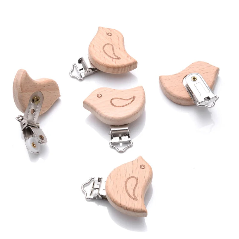 1Pcs Printing Animal Dummy Clip Beech Wood Nipple Clip For Teether Chewing Toys Accessory DIY Anti-Drop Baby Pacifier Chain