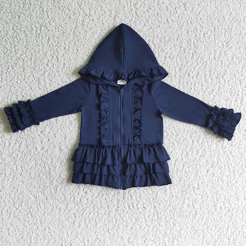 Fashion Outerwear Baby Girl Coat Ruffle Long Sleeve Hoodie Cotton Zipper Sweatshirt Children Clothes Infant Colorful Clothing