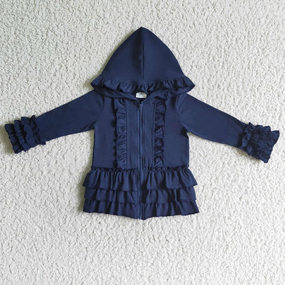 Fashion Outerwear Baby Girl Coat Ruffle Long Sleeve Hoodie Cotton Zipper Sweatshirt Children Clothes Infant Colorful Clothing
