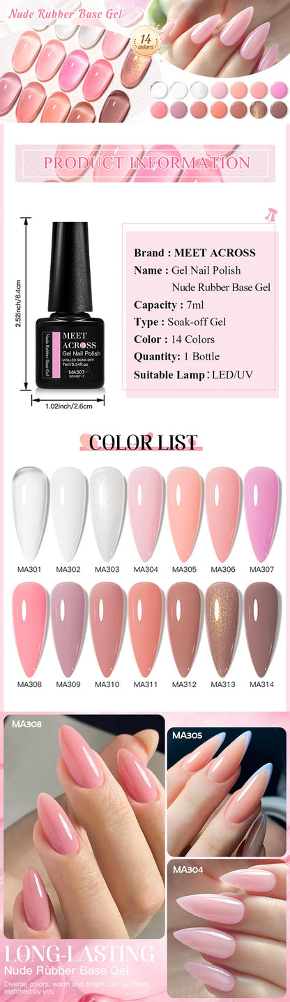 2 In 1 Nude Pink Rubber Base Gel Nail Polish Semi Permanent Self Leveling UV Construction Gel Varnish Soak off DIY Nail Supplies