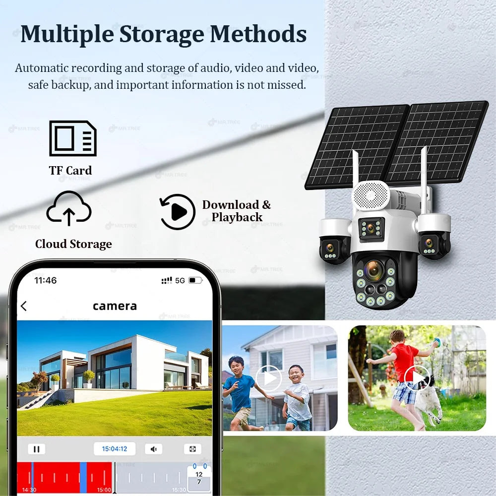 20MP AOV Solar Outdoor Surveillance Camera 4G SIM 7/24 Hours Recording 60X Optical Zoom Auto Track 31200mah Security PTZ Cameras