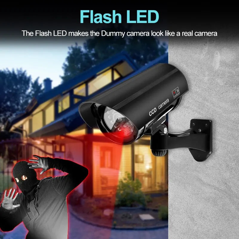 1PC Dummy Security Camera Watreproof Indoor Outdoor Fake CCTV Surveillance System, Red Flashing LED Lights, No Wiring Required