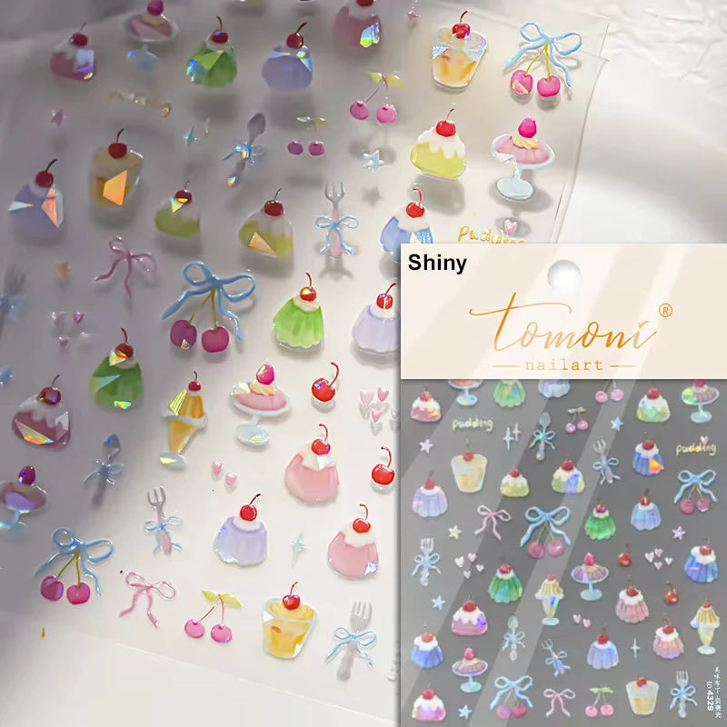Pink Translucent Peach Jelly Texture 5D Soft Embossed Reliefs Self Adhesive Nail Art Stickers Cute Fruits 3D Manicure Decals