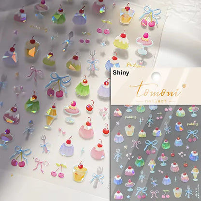Pink Translucent Peach Jelly Texture 5D Soft Embossed Reliefs Self Adhesive Nail Art Stickers Cute Fruits 3D Manicure Decals