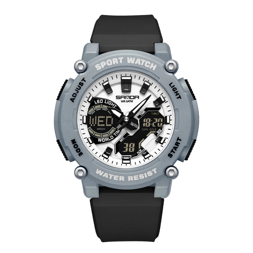 SANDA Outdoor Men's Electronic Wristwatch Large Dial Multifunctional Waterproof Luminous Alarm Military Sports Watch