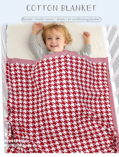 Baby Blankets Newborn Cotton Swaddle Wrap Plaid for Infant Kids Boys Girls Ultra-Soft Reversible Knitted Toddler Receiving Mats