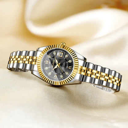 2PCS Fashion Couple's Watches Set Luxury Rhinestone Roma Dial Women Quartz Watch Men Calendar Business Wristwatches（Without Box）