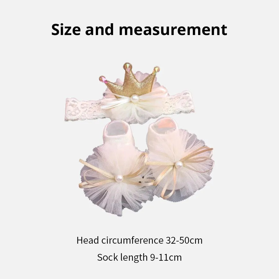 2 Pcs/Set Crown Baby Headband Socks Lace Bows Newborn Infant Girl Socks Hairband Set Kids Hair Accessories