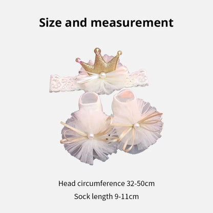 2 Pcs/Set Crown Baby Headband Socks Lace Bows Newborn Infant Girl Socks Hairband Set Kids Hair Accessories