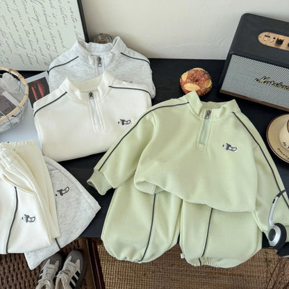 Children's Clothing Sweatshirt Sets 2026 New Autumn Boys Girls Long Sleeves Half Zipper Tops+Pants 2PCS Kids Tracksuit 1-14Years