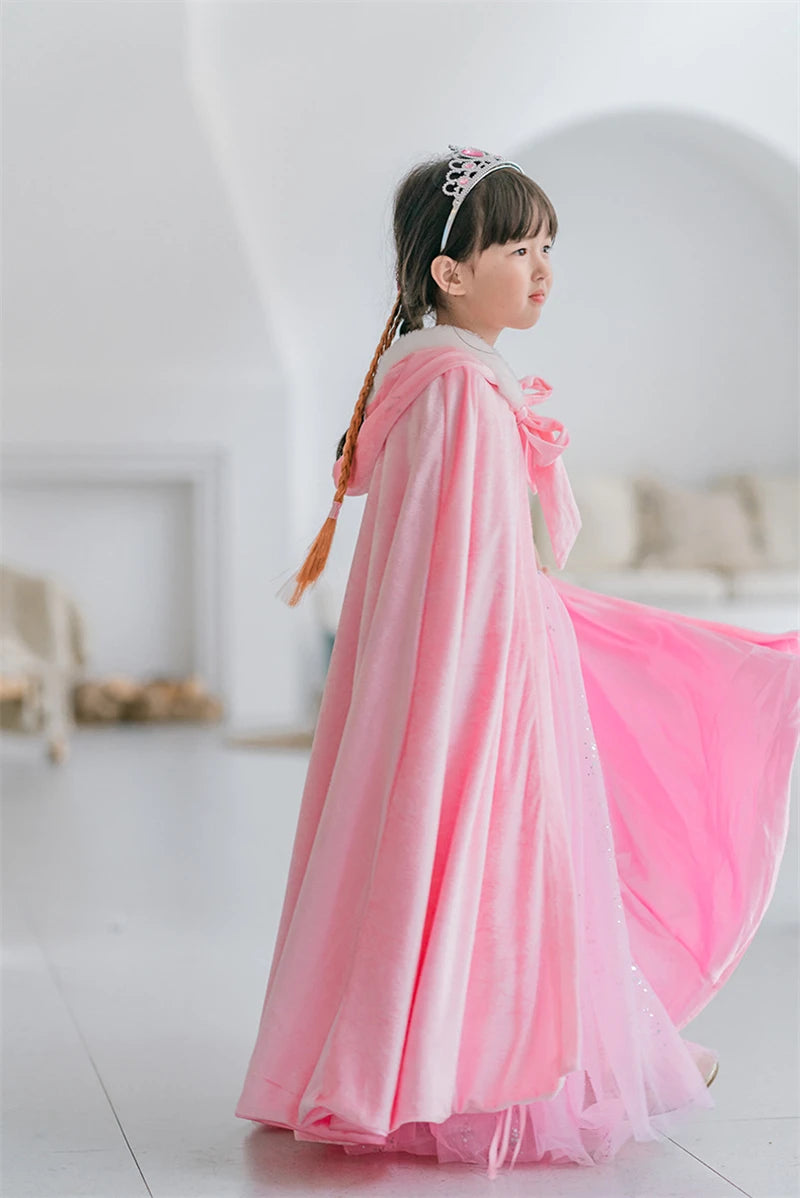 Elsa Cosplay Costume Kids Layers Deluxe Ball Gown Princess Dresses Aurora Christmas Wedding Evening Dress Girls Princess Dresses