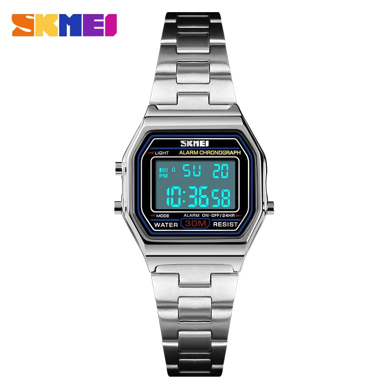 SKMEI 1415 Luxury Retro Digital Sports Watch for Women Stainless Steel Electron Waterproof Wristwatches Girl Clock Reloj Hombre