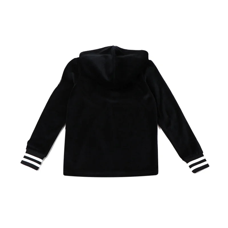 AA-Velour Hooded Set Tired Dress with Hooded Lining Striped Shirt and baby Footie Romper Ribbed Family Clothing Dress for Girls