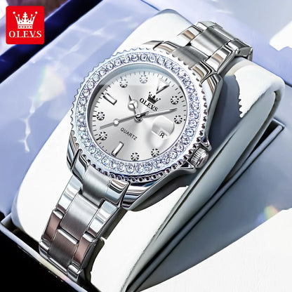 OLEVS 9945 Luxury Diamond Stainless Steel Quartz Watch for Women Elegant Ladies Waterproof Sport Women's Wristwatch Reloj Mujer