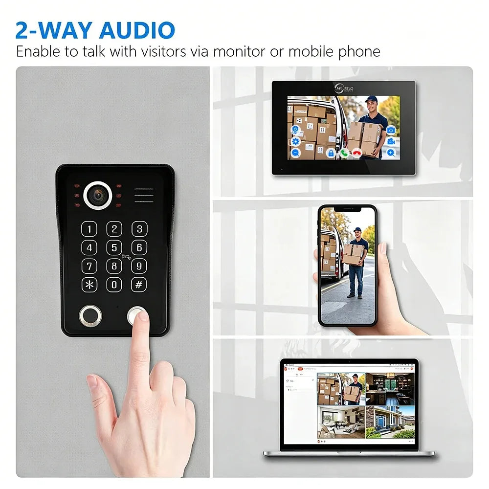 ANJIELO Tuya WiFi 5-in-1 Fingerprint Unlocking Video Intercom System, Suitable For Homes, With 1080P HD Security Protection