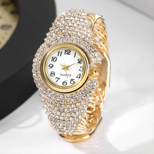 Elegant Full Rhinestone Women Watches Fashion Bracelet Bangle Round Dial Ladies Quartz Wristwatch Relogio Feminino