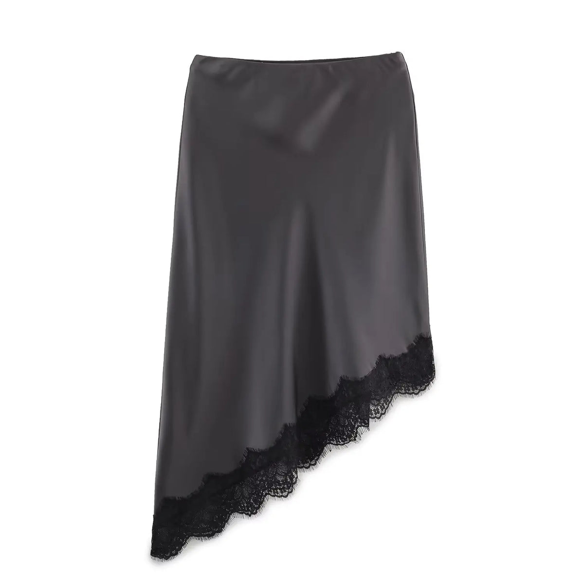 BSAY Lace Asymmetry Satin Texture Skirt Women Fashion Autumn Winter New Solid Chic Female High Waist Elegant Skirts Mujer