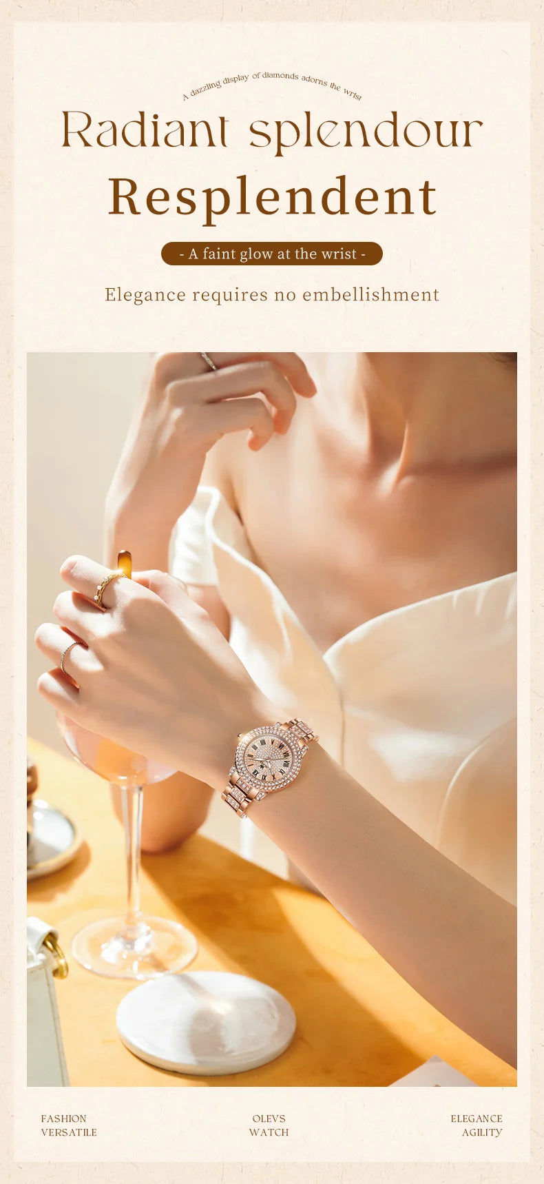 OLEVS 9943 Luxury Diamond Watch for Women Starry Sky Dial Elegant Stainless Steel Waterproof Luminous Quartz Wristwatch Ladies