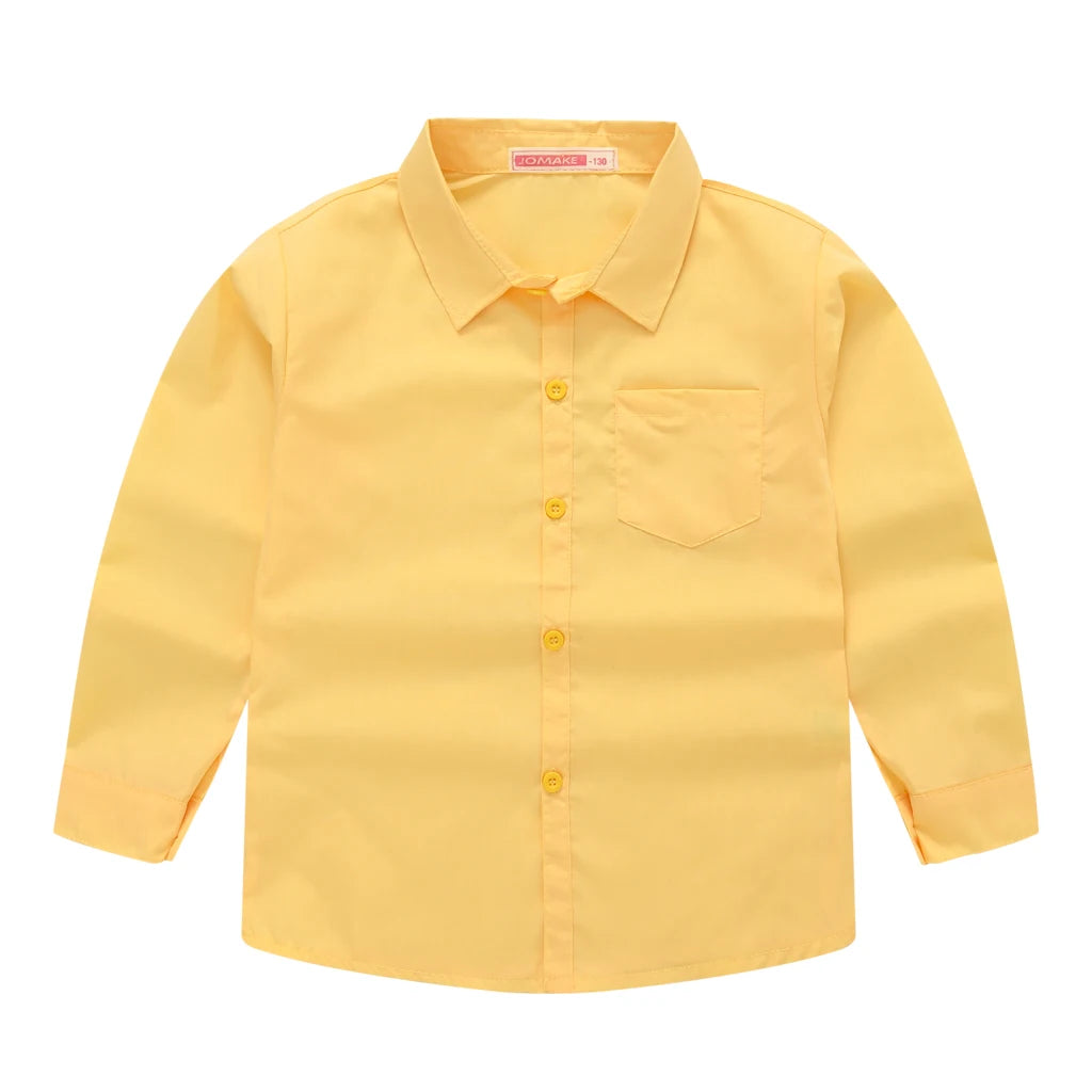 Children's Shirt in the Spring and Autumn New Boys and Girls Suit Collar Shirt Children's Pure Color Long Sleeve Shirt