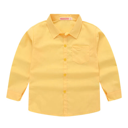 Children's Shirt in the Spring and Autumn New Boys and Girls Suit Collar Shirt Children's Pure Color Long Sleeve Shirt
