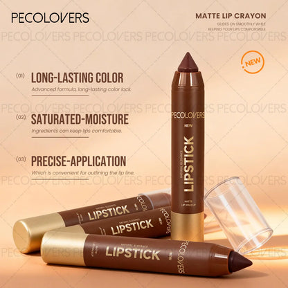 6PCS/Set Waterproof Matte Lipstick Pencil - Contour Tint Lipstick, Non-Stick Cup Lipliner Pen, Long-Lasting Matte Finish, All Skin Types, Beauty Makeup Art, Matte Finish Lipstick