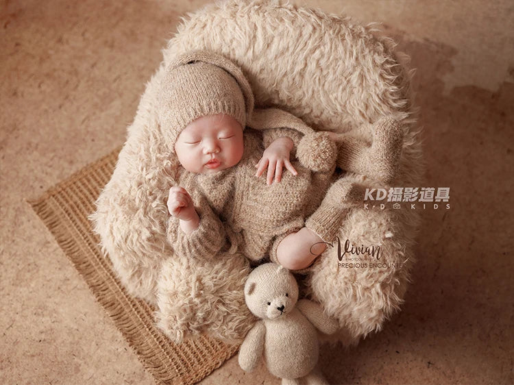 0-1 Month Newborn Photography Scenes Props Knitted Baby Costume Set Teddy Bear Doll Coffee Maker Props Studio Photo Accessories