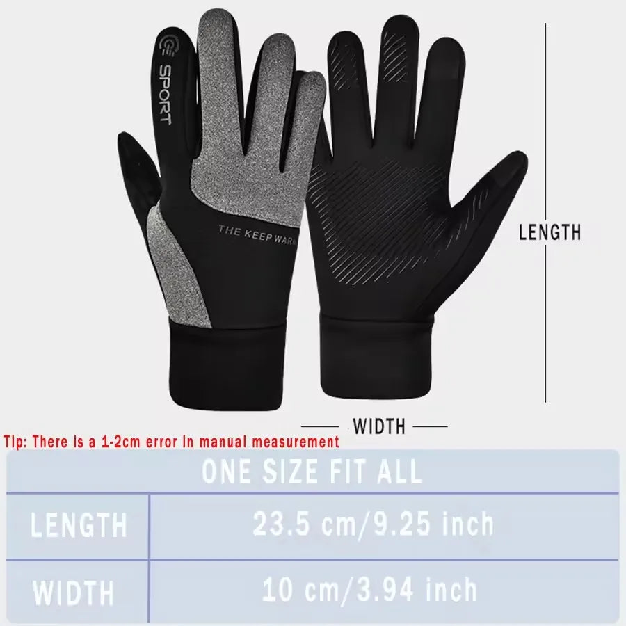 Men Winter Outdoor Warm Full Finger Gloves Waterproof Anti-Slip Touch Screen Compatible Cycling Sports Gloves Thickened Warm