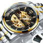 Fashion Skeleton Watch for Men Luminous Hands Iced Out Dial Stainless Steel Strap Business Classic Automatic Mechanical Watches