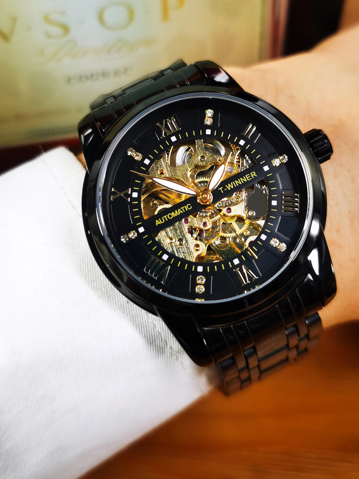 Fashion Skeleton Watch for Men Luminous Hands Iced Out Dial Stainless Steel Strap Business Classic Automatic Mechanical Watches