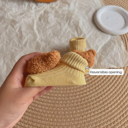 Korean Cartoon Bear Baby Sock Cute Middle Tube Boys Girls Sock Soft Infant Toddler Sokken Solid Color Newborn Sox