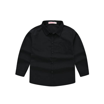 Children's Shirt in the Spring and Autumn New Boys and Girls Suit Collar Shirt Children's Pure Color Long Sleeve Shirt