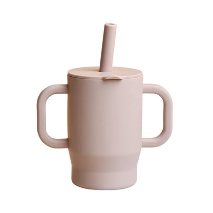 180ml Food-Grade Silicone Baby Learning Drinking Cup with Straw and Double Handles, Baby Training Drinking Cup
