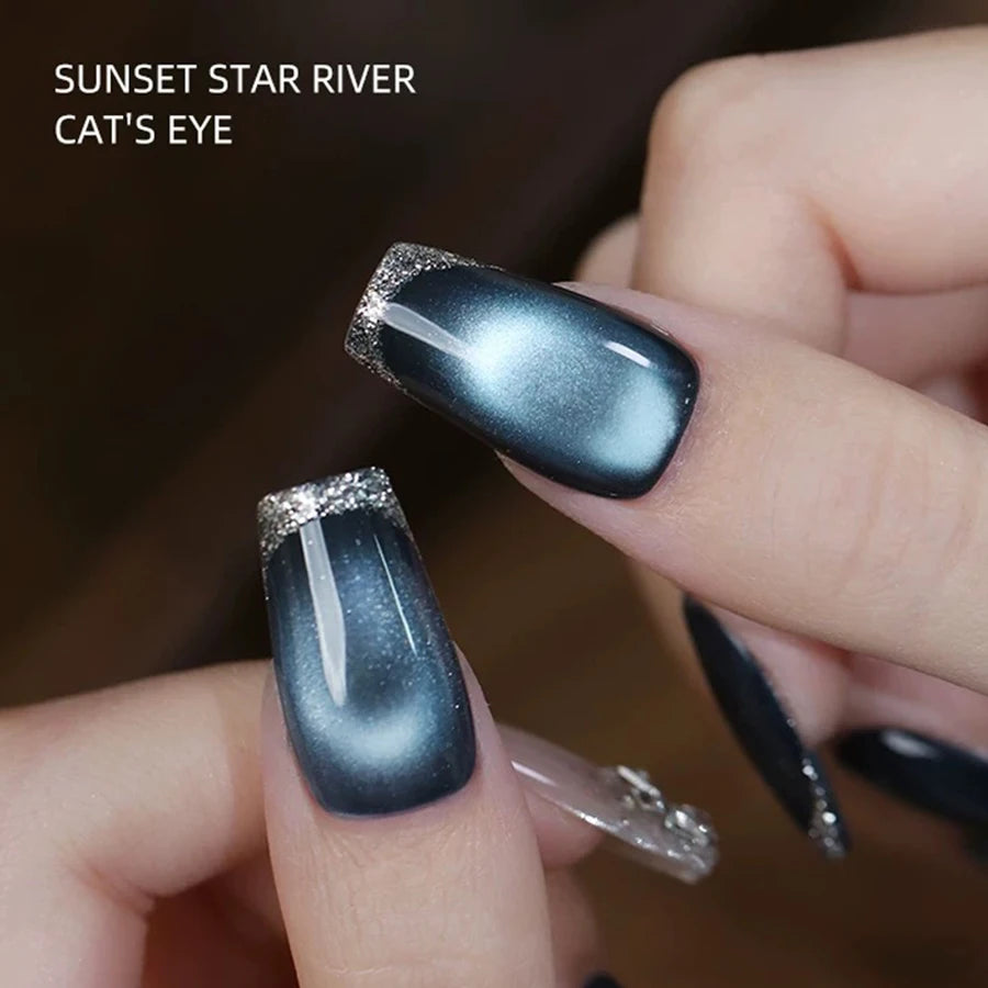 1-21pcs ZH Popular Blue Ink Cat's Eye Gel Nail Polish Spring Summer Fashionable Color Flash Glass Beads Cat's Eye Nail Salon
