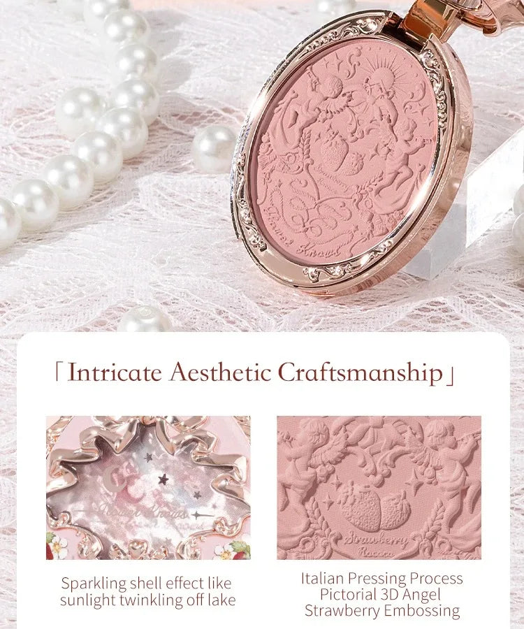 Flower Knows Strawberry Rococo Embossed Blush Fine Powder Makeup Smooth Long Lasting Blusher Waterproof Blush Maquiagem