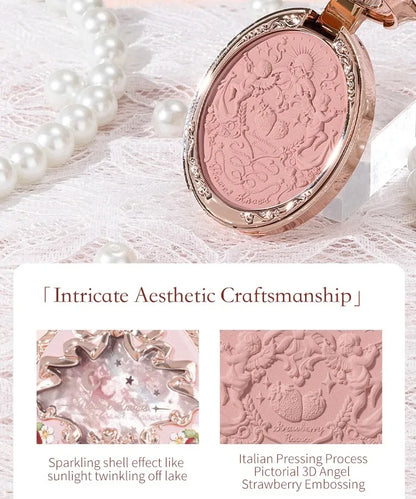 Flower Knows Strawberry Rococo Embossed Blush Fine Powder Makeup Smooth Long Lasting Blusher Waterproof Blush Maquiagem